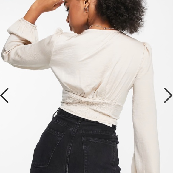 NWOT Stradivarius Champagne Gold Long Sleeve Top - Picture 2 of 7